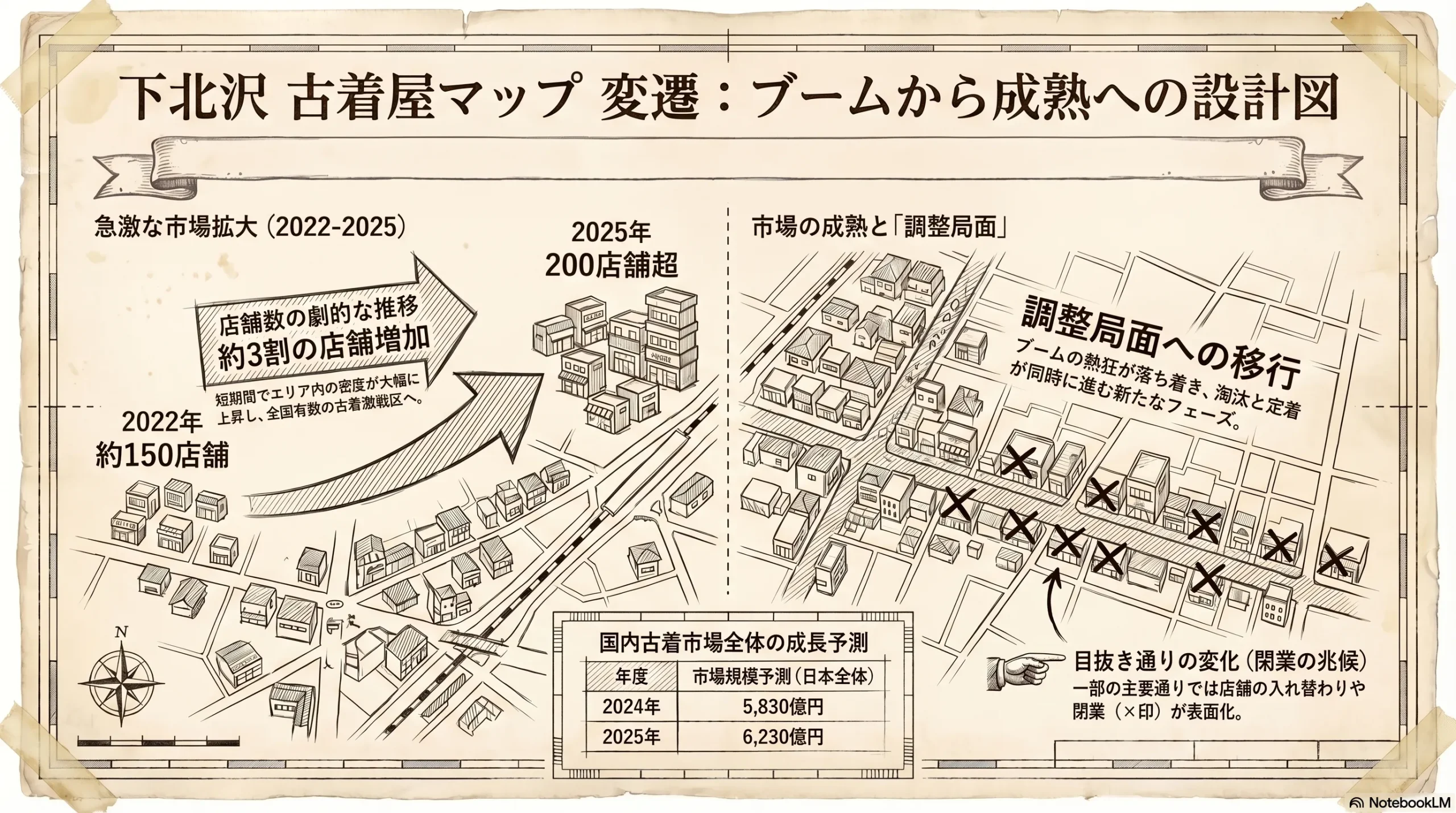 下北沢古着屋マップの変遷を図解したインフォグラフィック