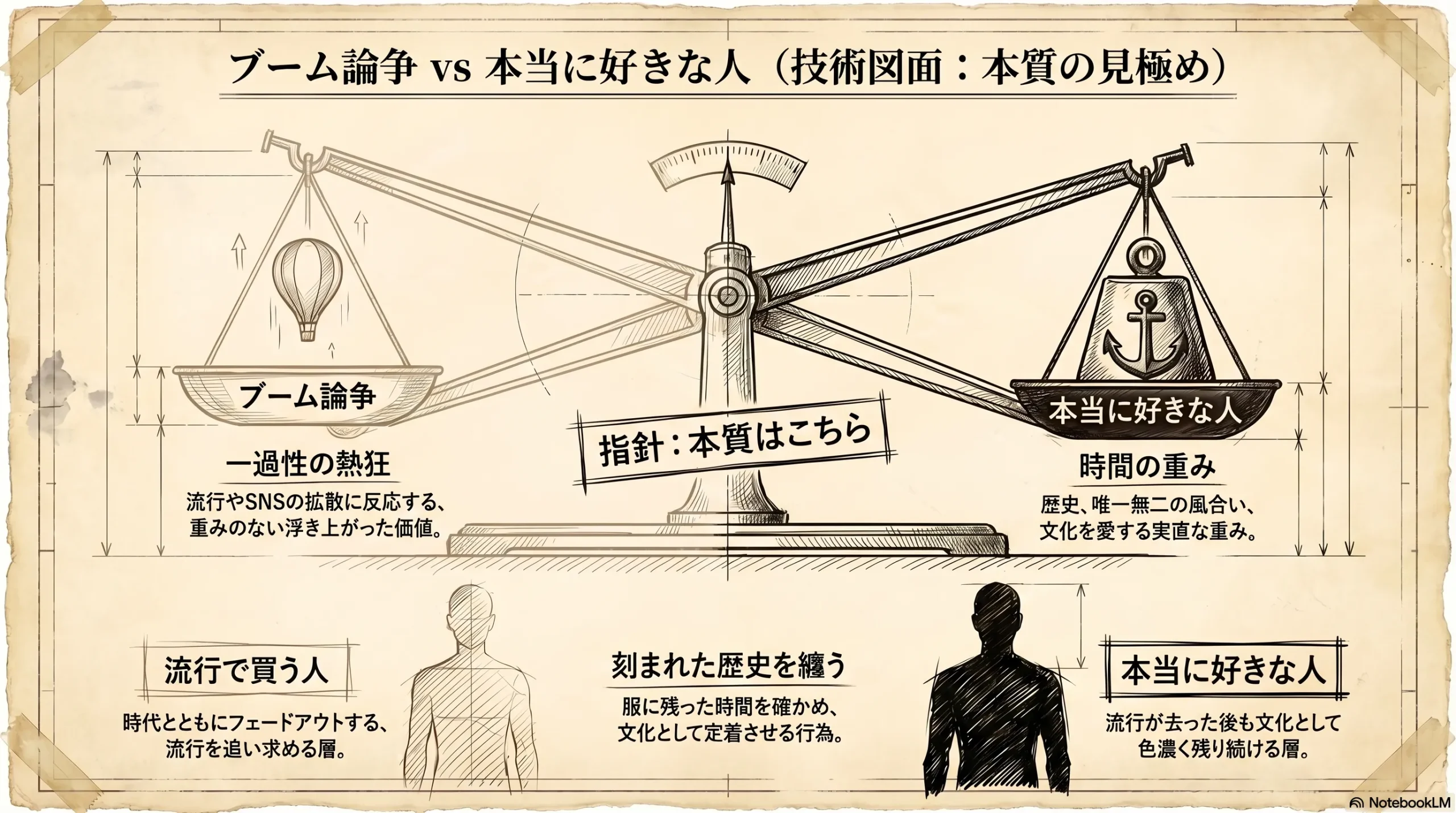 ブーム論争についての古着屋オーナーの視点を図解したインフォグラフィック