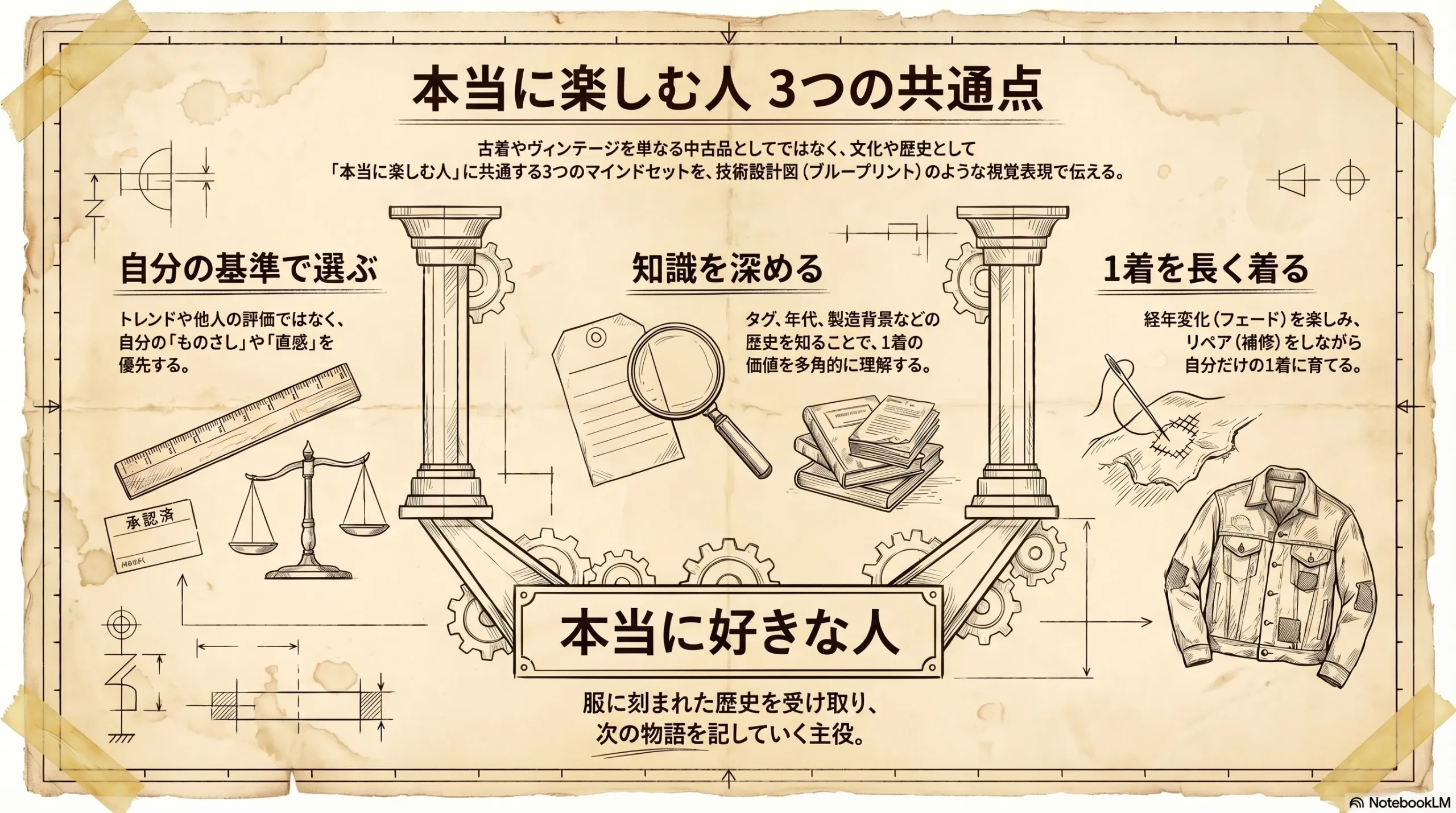 本当に古着を楽しむ人の3つの特徴を図解したインフォグラフィック