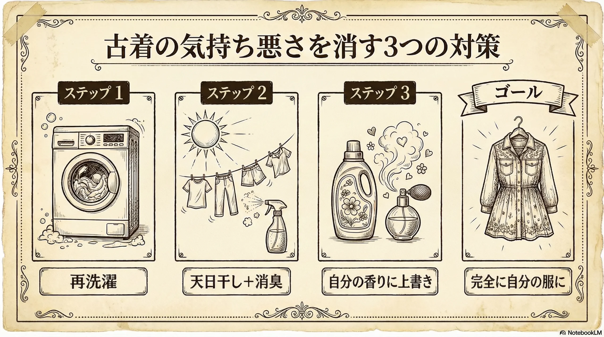 古着の気持ち悪さを消す3つの対策のインフォグラフィック