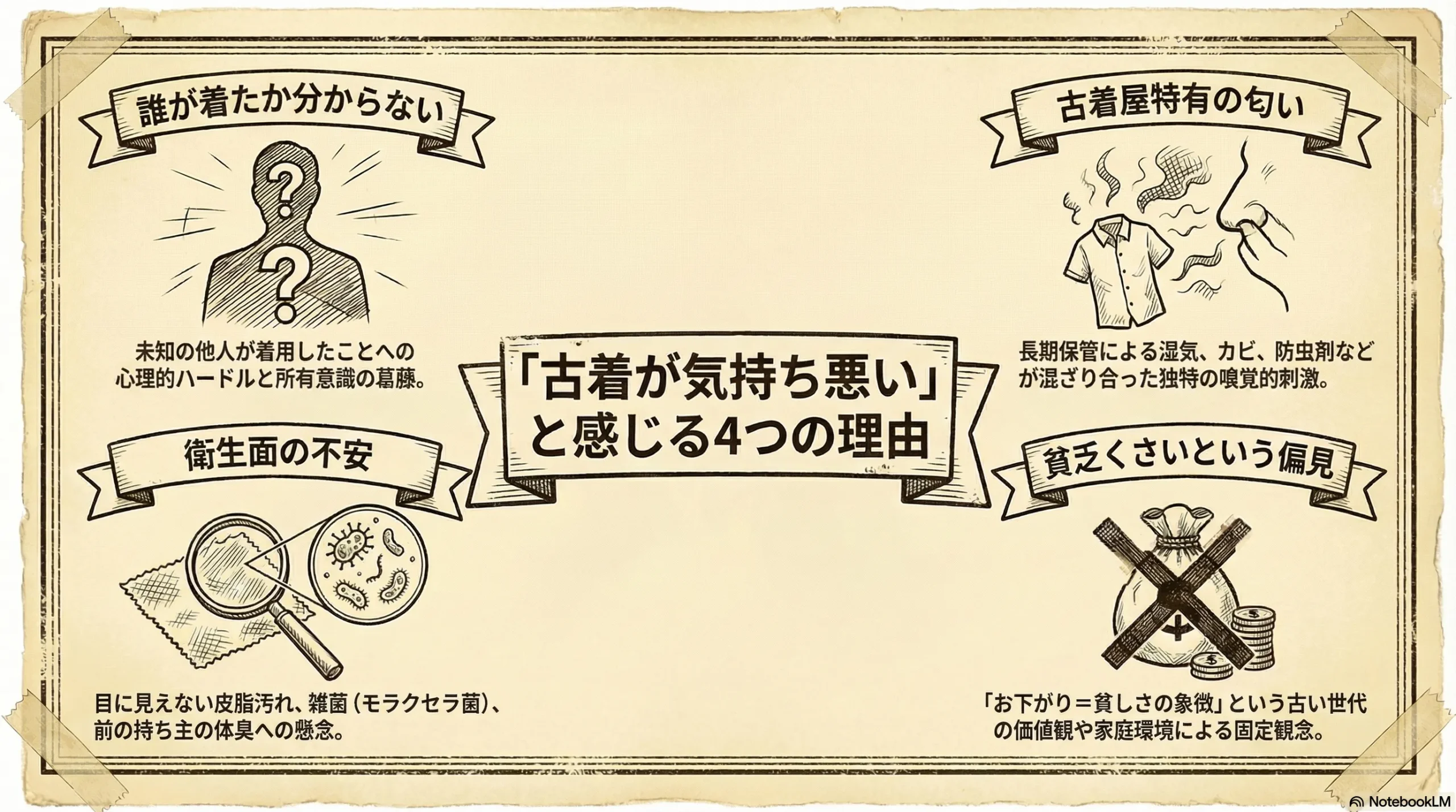 古着が気持ち悪いと感じる4つの理由のインフォグラフィック