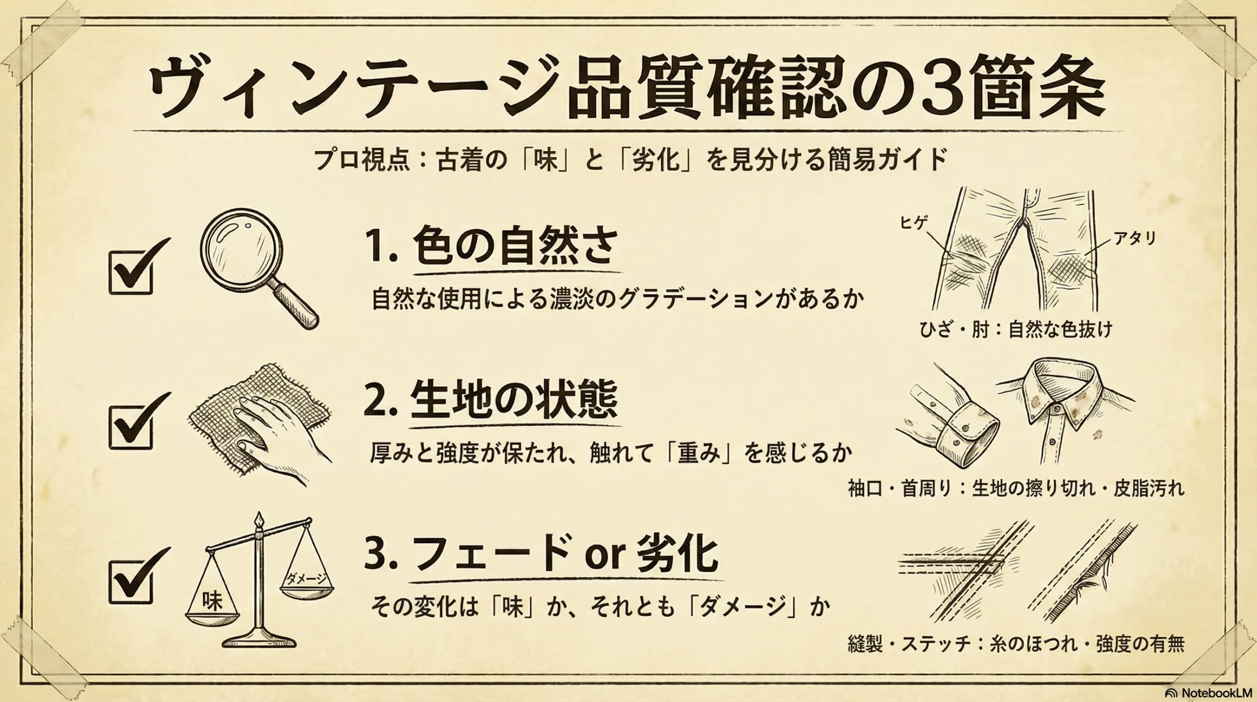 フェード感の良し悪しを見極めるチェックポイントのインフォグラフィック