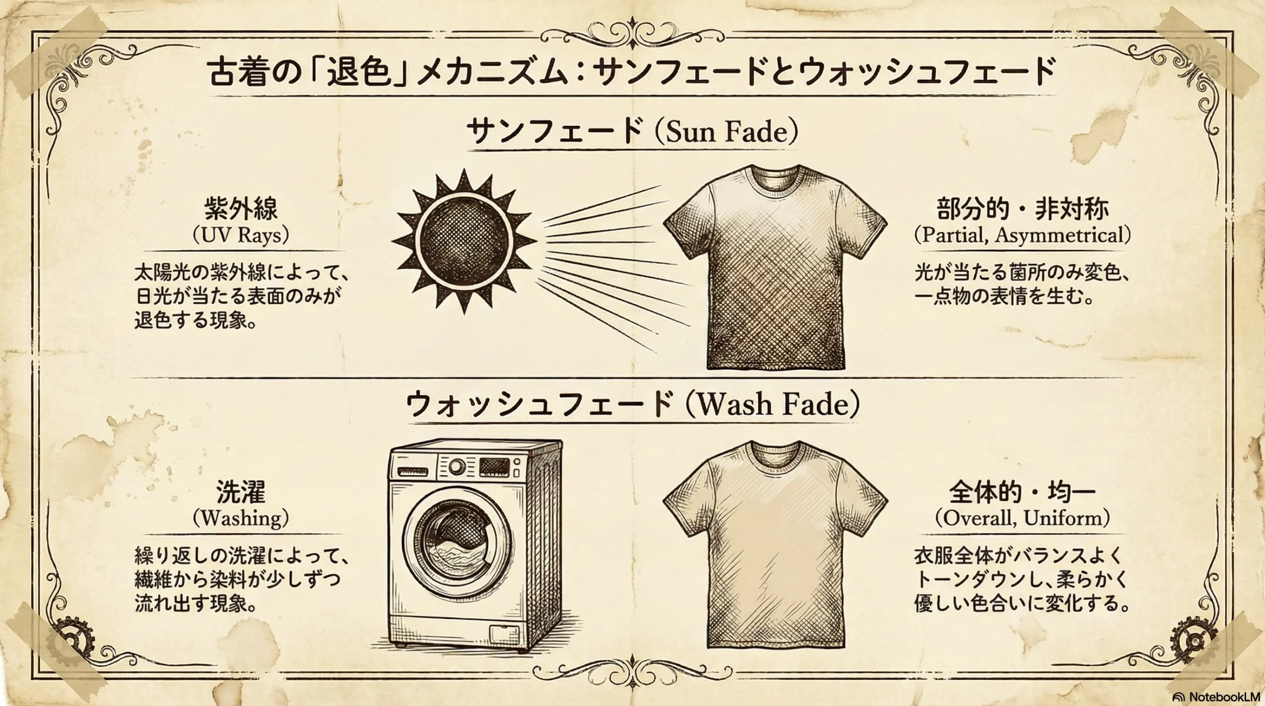 サンフェードとウォッシュフェードの違いを比較したインフォグラフィック