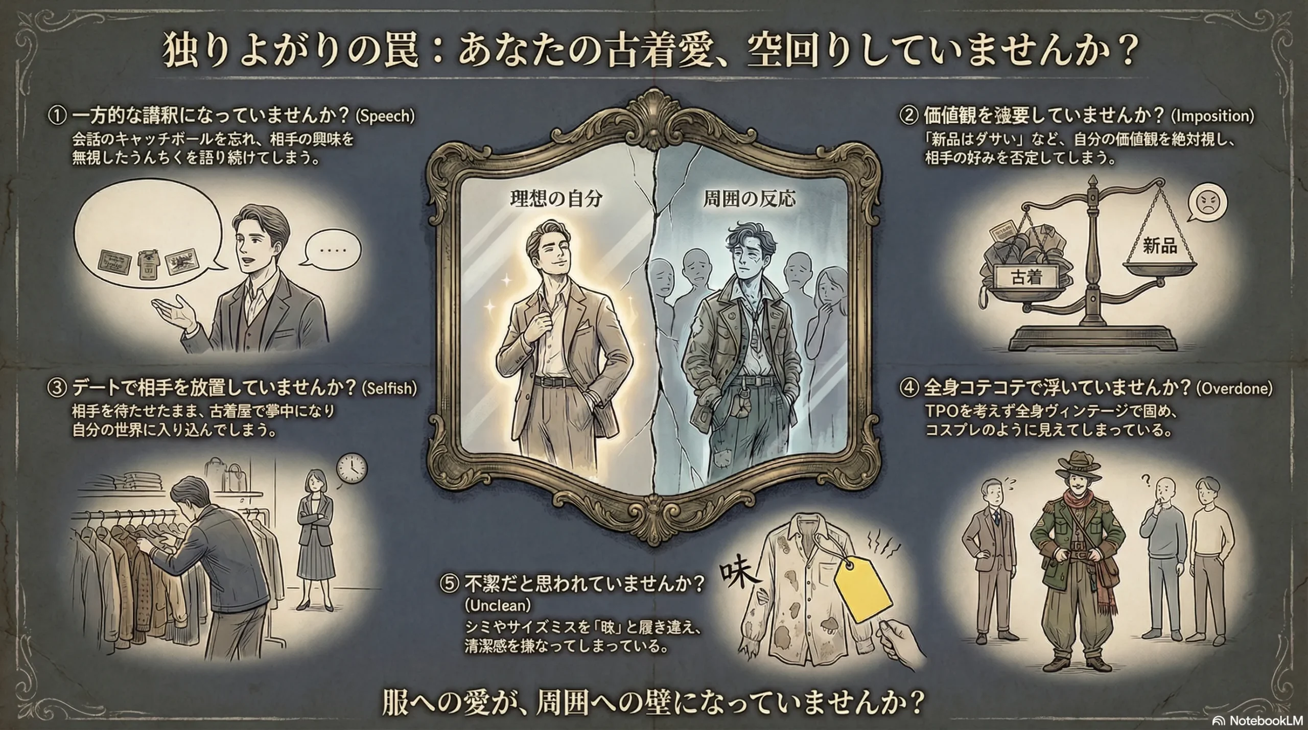 古着好きな男がうざいと思われる5つの行動パターンのインフォグラフィック