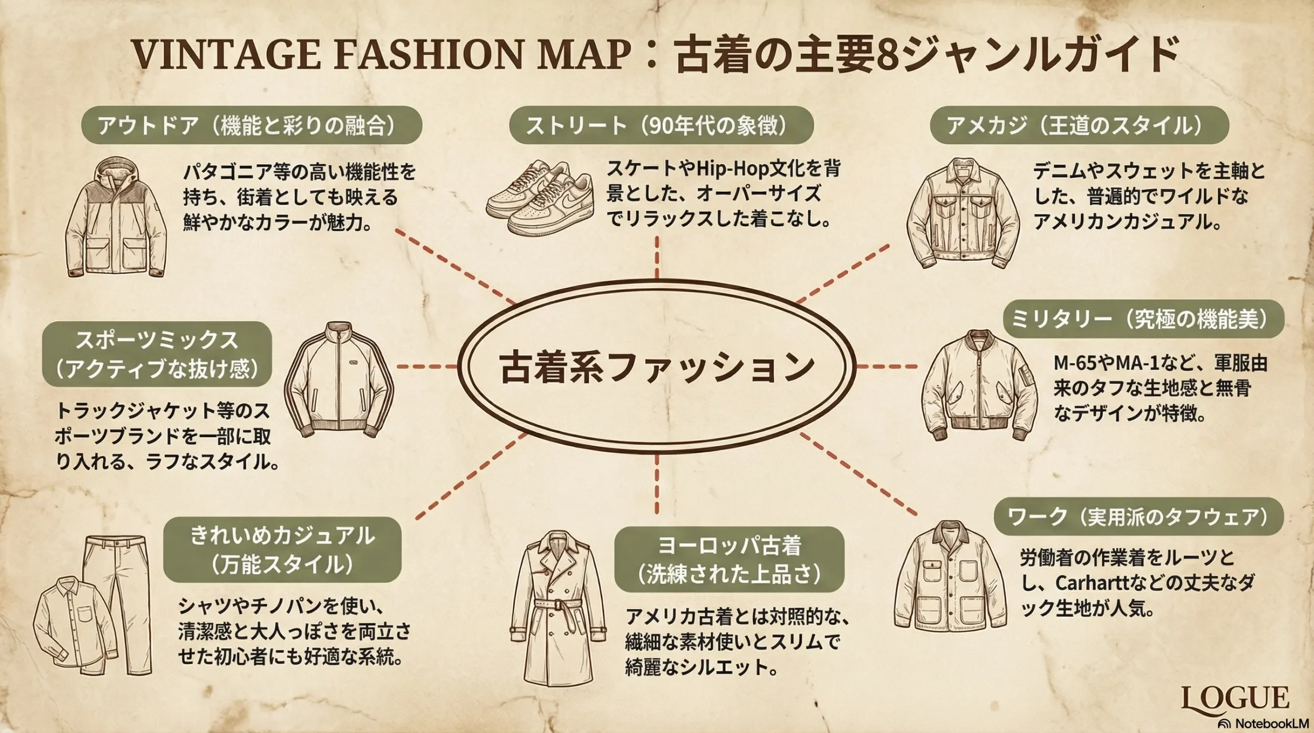 古着系ファッションの系統・ジャンル全体像のインフォグラフィック