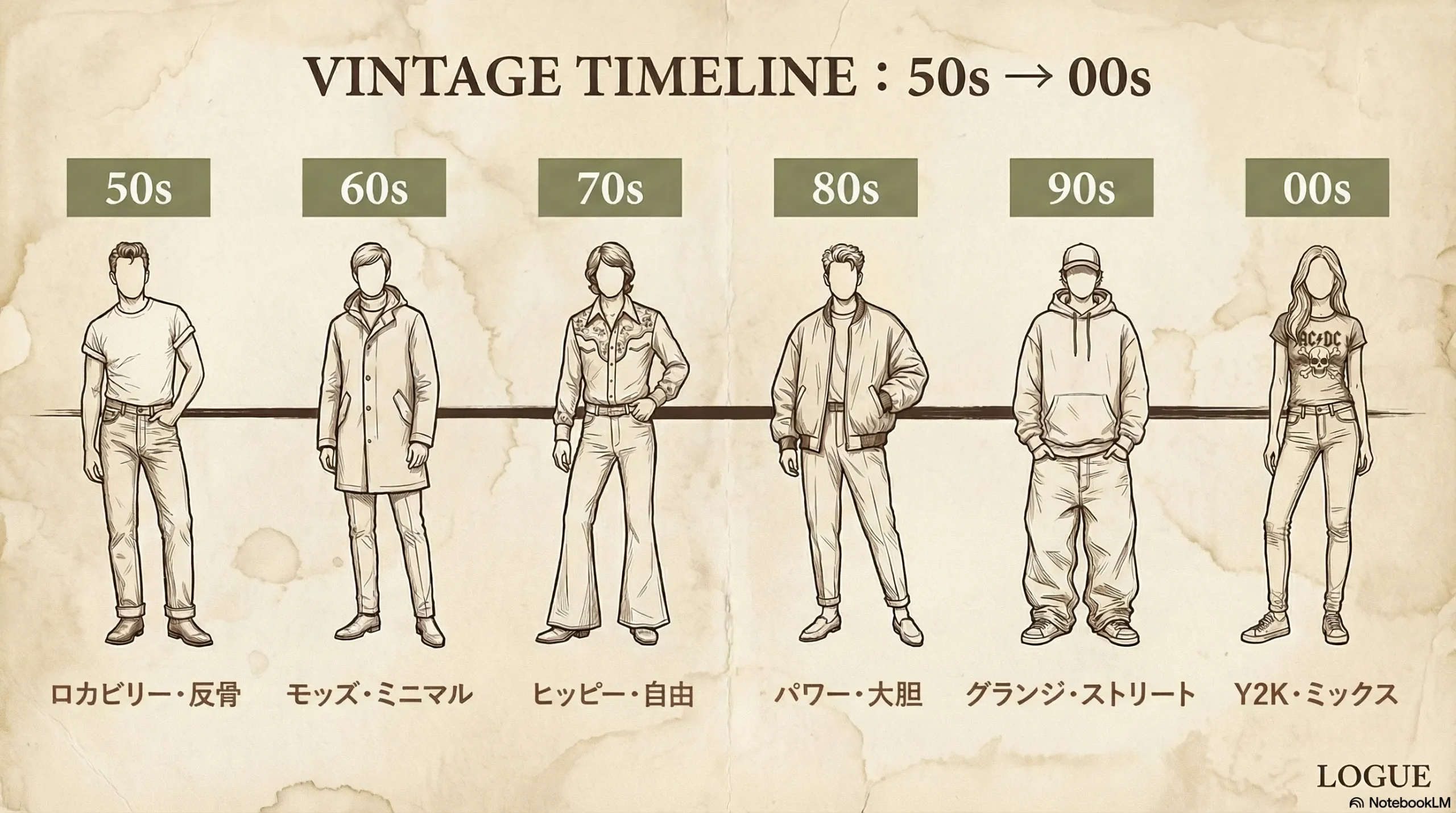 古着の年代別スタイル 50s〜00sの特徴インフォグラフィック