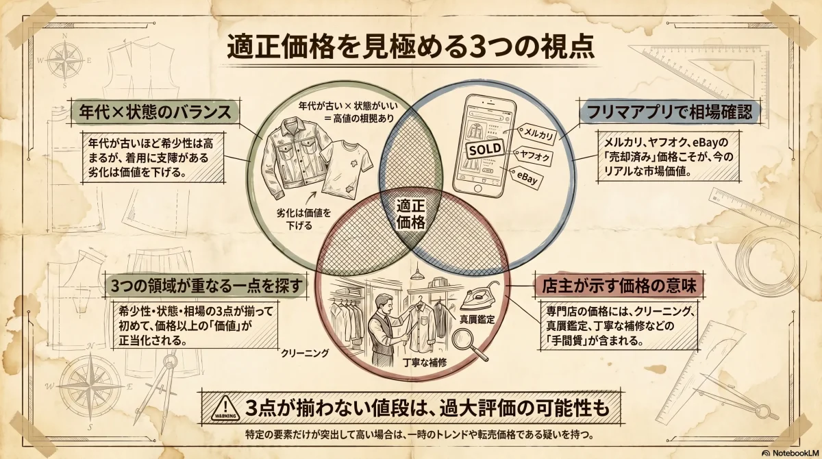 古着の適正価格を見極める3つのポイント：年代×状態のバランス・フリマ相場確認・定価販売の店主の値付け根拠