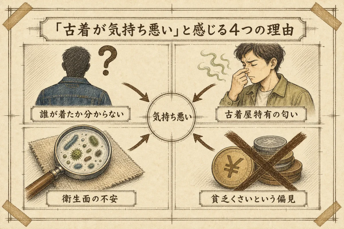 古着が気持ち悪いと感じる4つの理由のインフォグラフィック