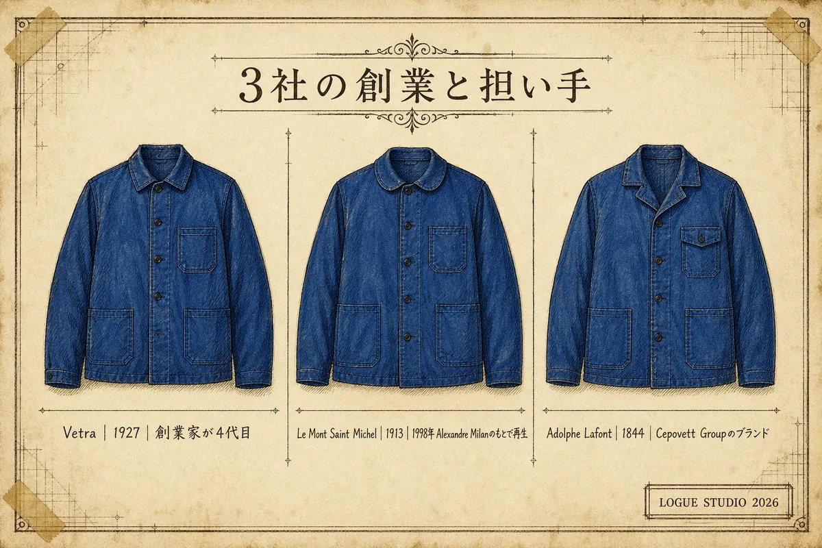 Vetra・Le Mont Saint Michel・Adolphe Lafontの創業年と現在の担い手を比較した図解