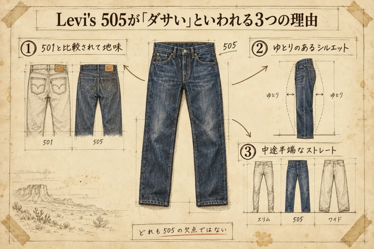 Levi's 505が「ダサい」といわれる3つの理由を整理した図解